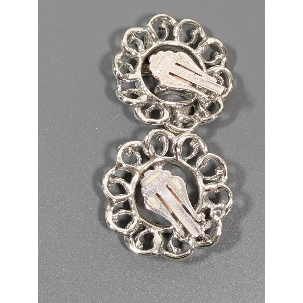 Vintage Sarah‎ Coventry Silver Tone Scroll Round Statement Clip On Earrings